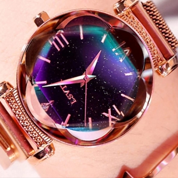 NWOT WOMEN'S LSTVR STARRY SKY DIAL WATCH WITH MESH MAGNETIC STRAP - Picture 2 of 8